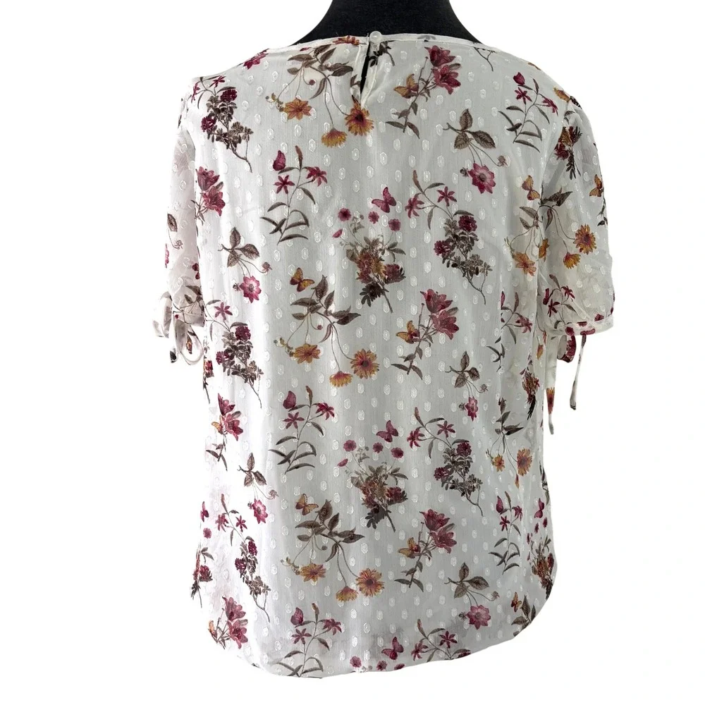 Tamara‎ H Floral Butterfly Boho Fairy Swiss Dot Blouson Top White S Tie Sleeve - Picture 2 of 12